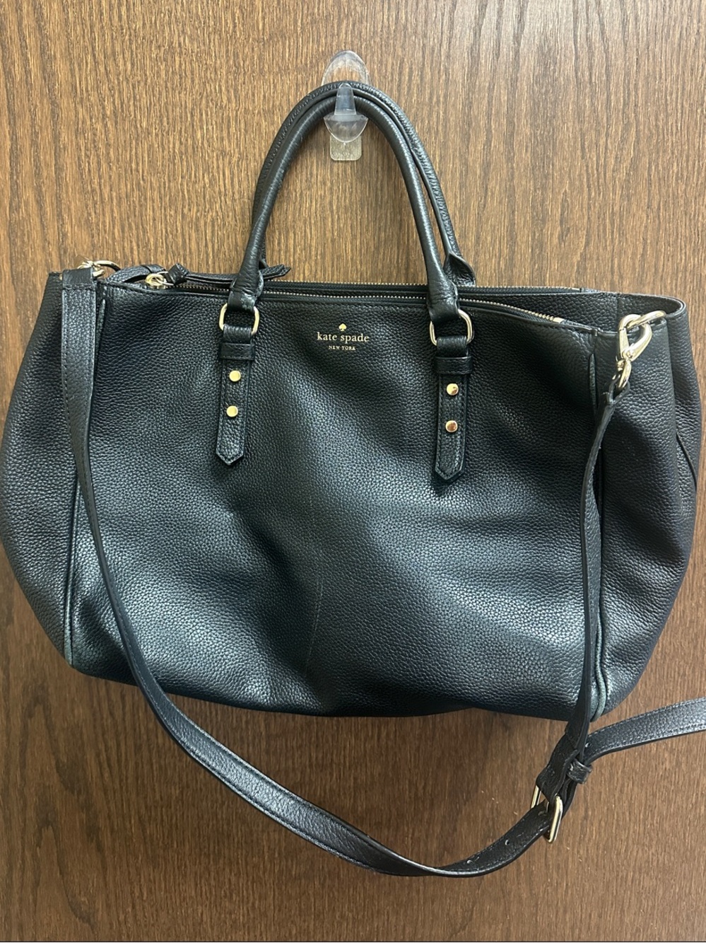 kate spade Black Pebbled Leather Satchel with Detachable Crossbody Strap